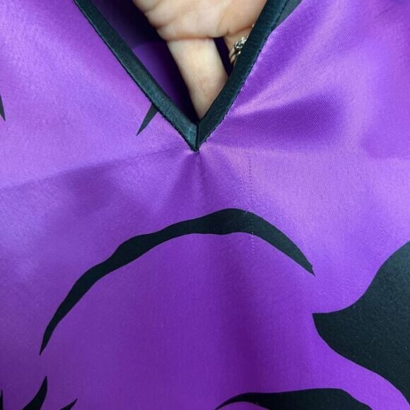 VTG Oscar De La Renta Purple Swirl Black Waist Kaftan Long Sleeve Top Medium - Picture 2 of 10